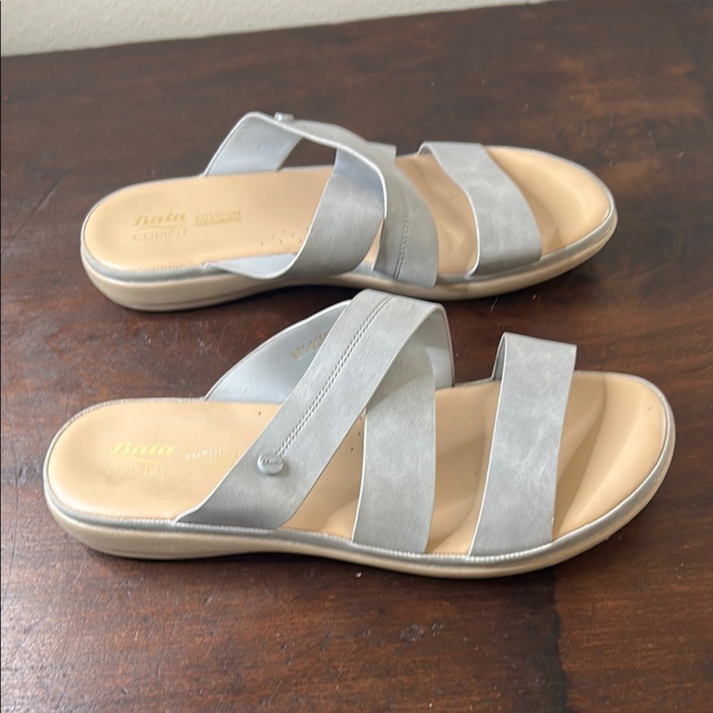 Bata comfort fit Gray and Tan Slide Sandals with Crossover Straps Sz 41 - Picture 7 of 9